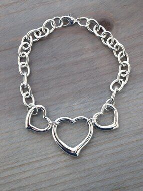 3 Hearts Charm Cable Chain Bracelet Silver Stainless Steel
